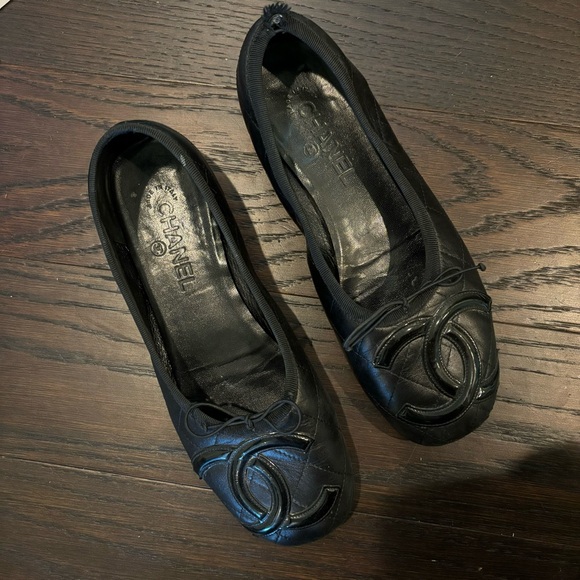 Chanel Cambon black flats oversized double logo quilted ballet flat size 40 - Picture 9 of 16
